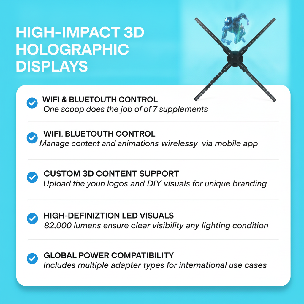 60cm Hologram 3D Fan LED Logo Creative Advertsing Light DIY Custom Holographic Projection Neon Support WIFI Bluetooth Controll