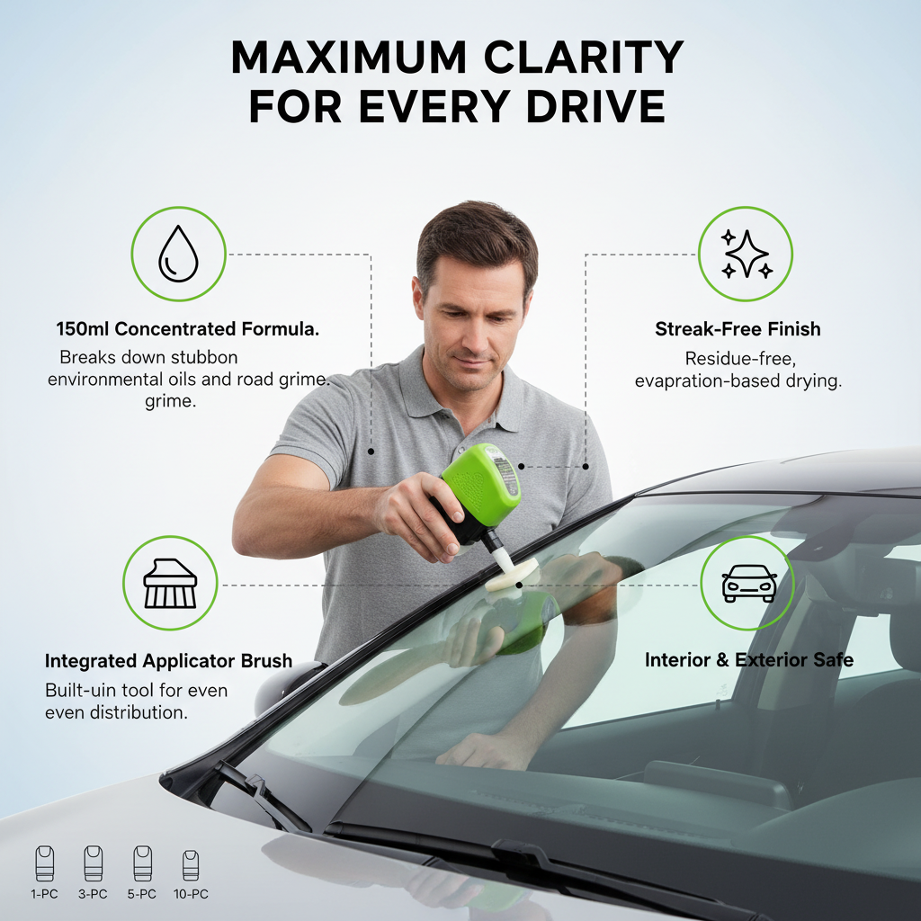 Crystal-Clear Windshields for European Cars: Glass Brush + Oil Film Remover (Front & Interior)