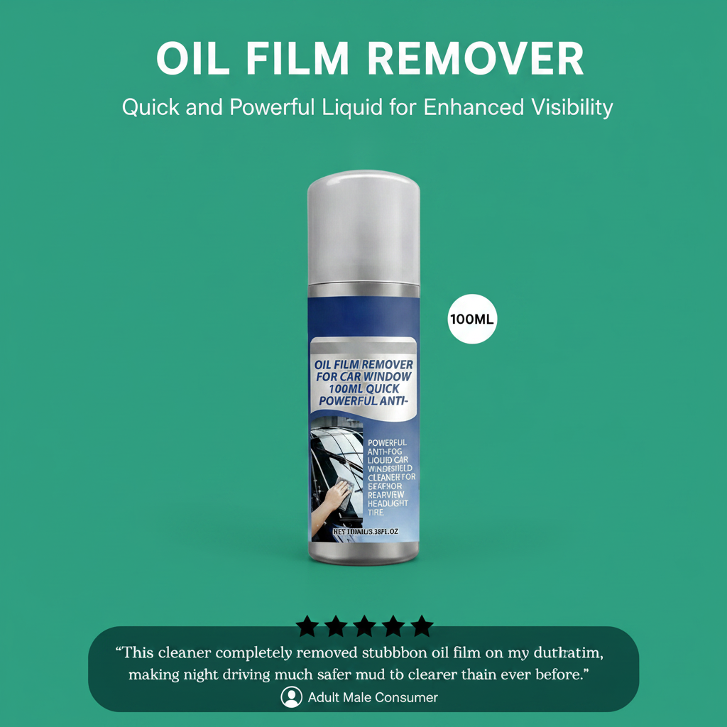 Oil Film Remover for Car Window 100ml Quick Powerful Anti-Fog Liquid Car Windshield Cleaner for Exterior Rearview Headlight Tire